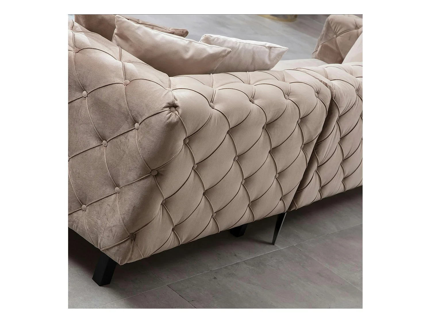 Canapé d'angle beige en velours capitonné - côté gauche DOVER