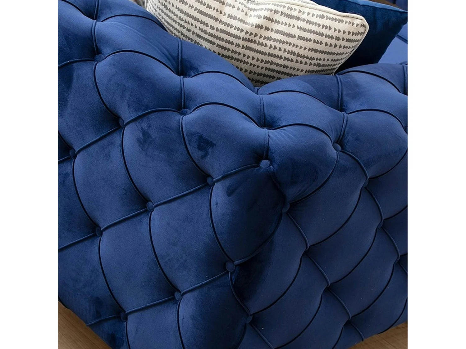 Canapé 3 places bleu nuit en velours capitonné DOVER