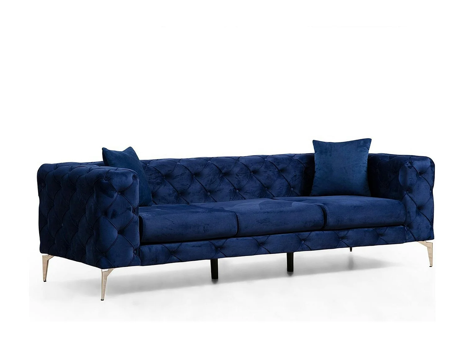 Canapé 3 places bleu nuit en velours capitonné DOVER