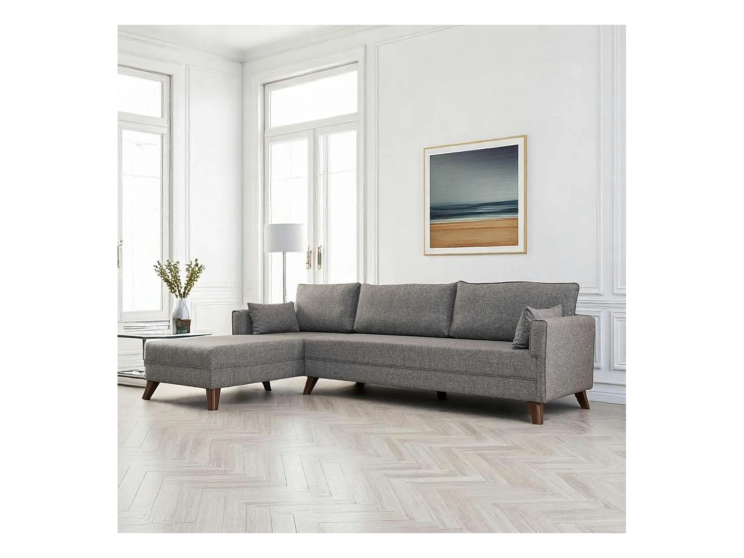 Canapé d'angle gris chiné - 275 cm, côté gauche SPLIT