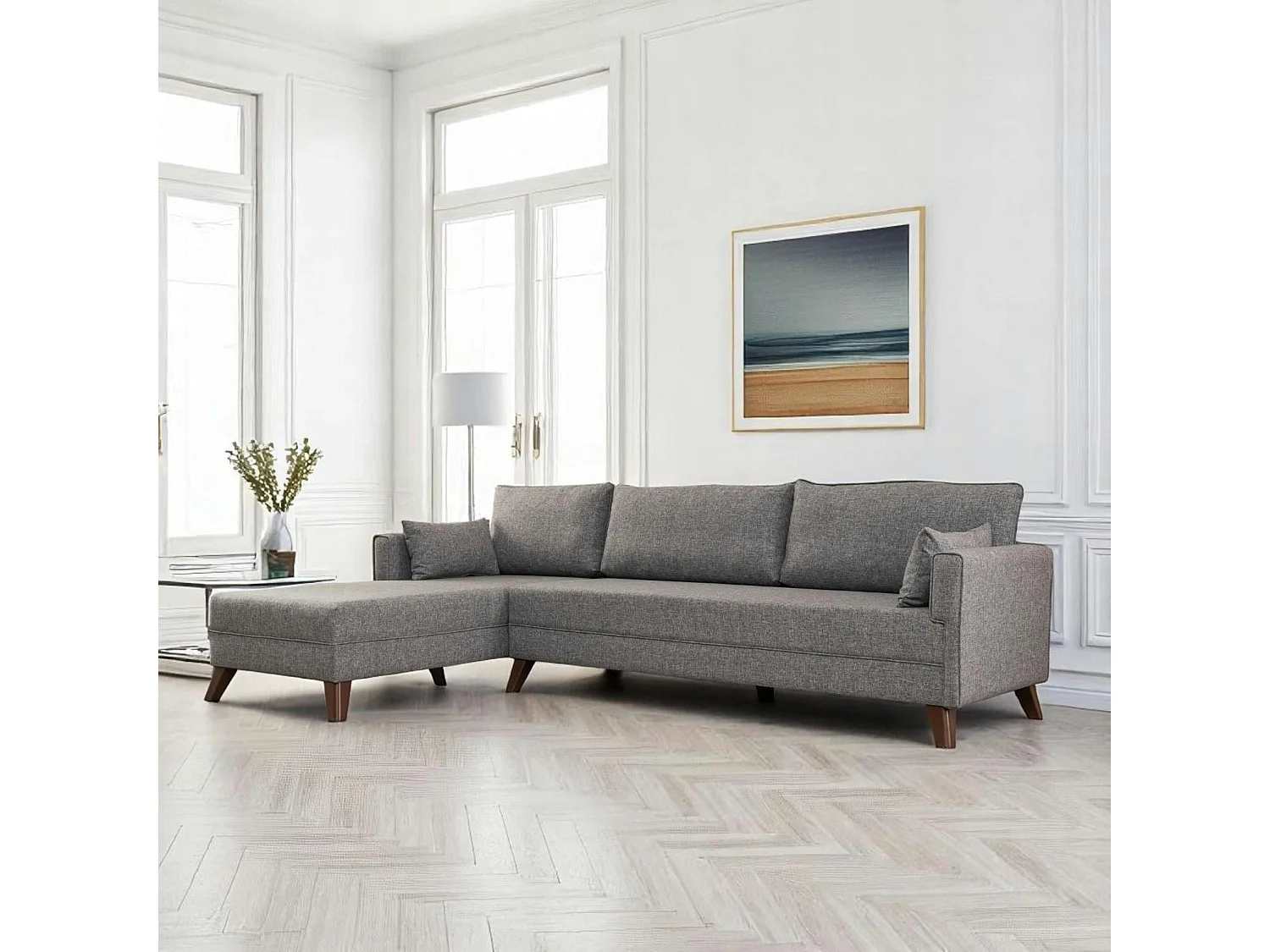 Canapé d'angle gris chiné - 275 cm, côté gauche SPLIT