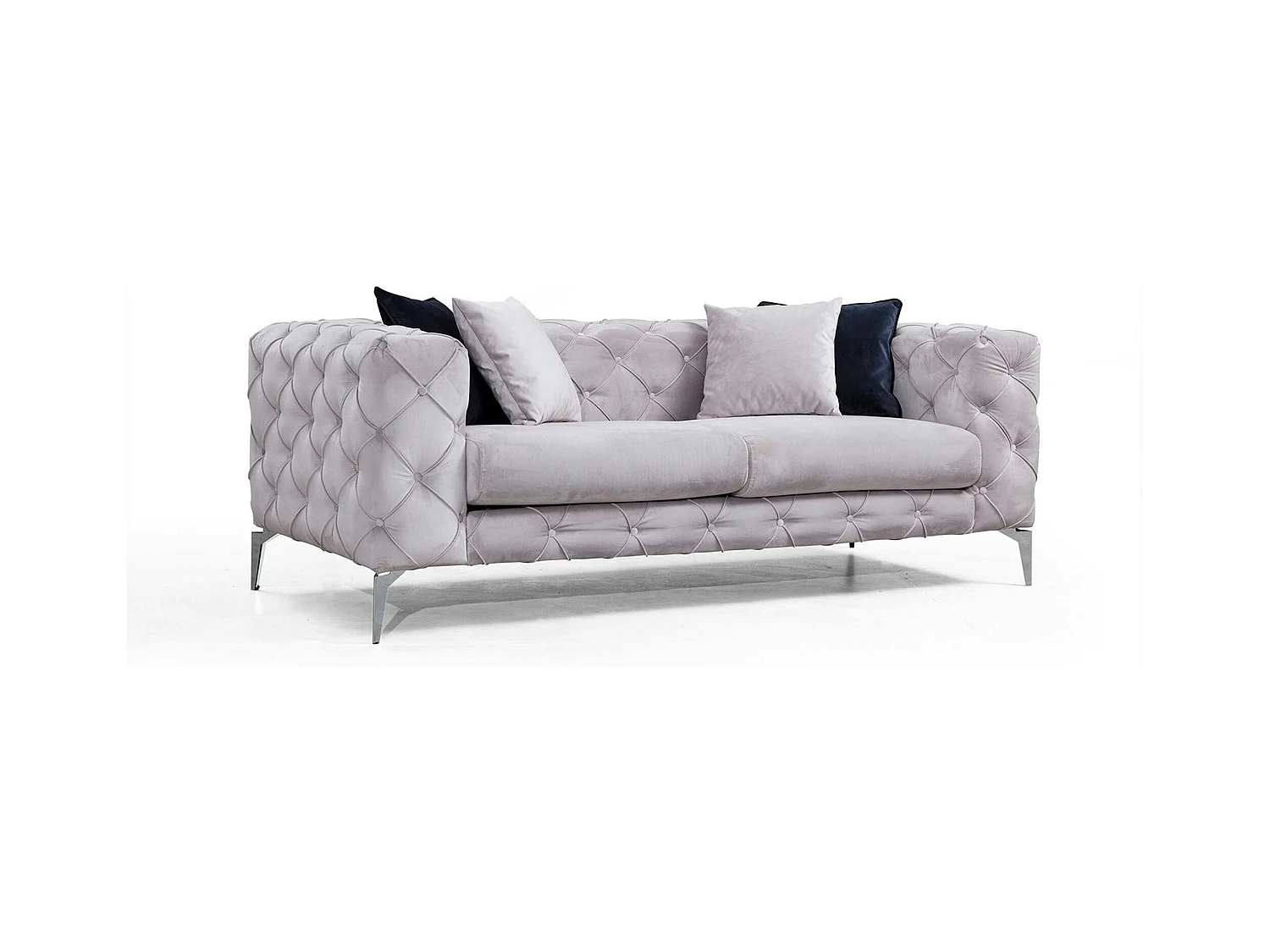 Canapé 2 places gris clair en velours capitonné DOVER