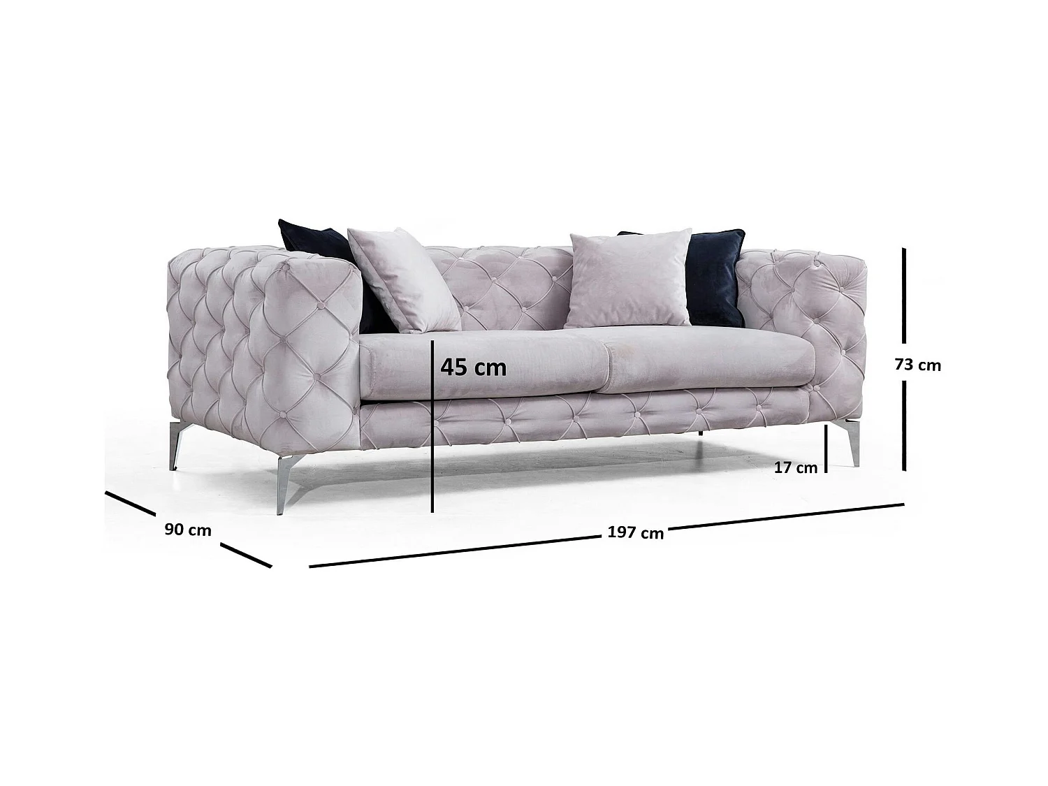 Canapé 2 places gris clair en velours capitonné DOVER