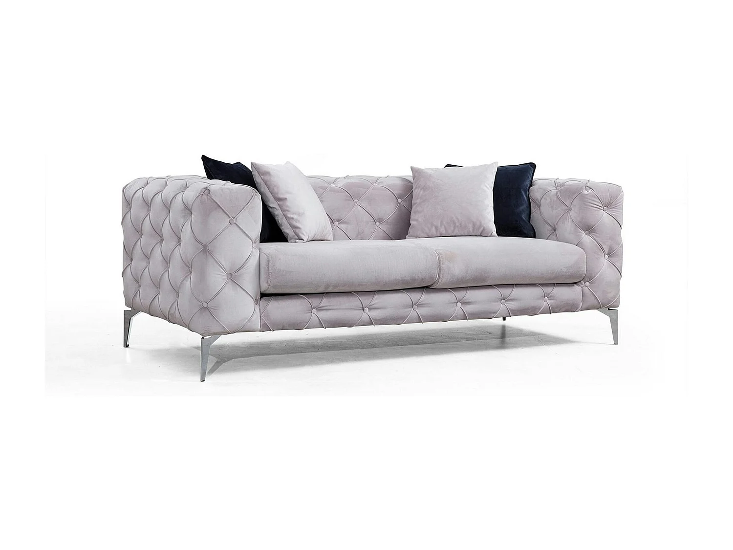 Canapé 2 places gris clair en velours capitonné DOVER