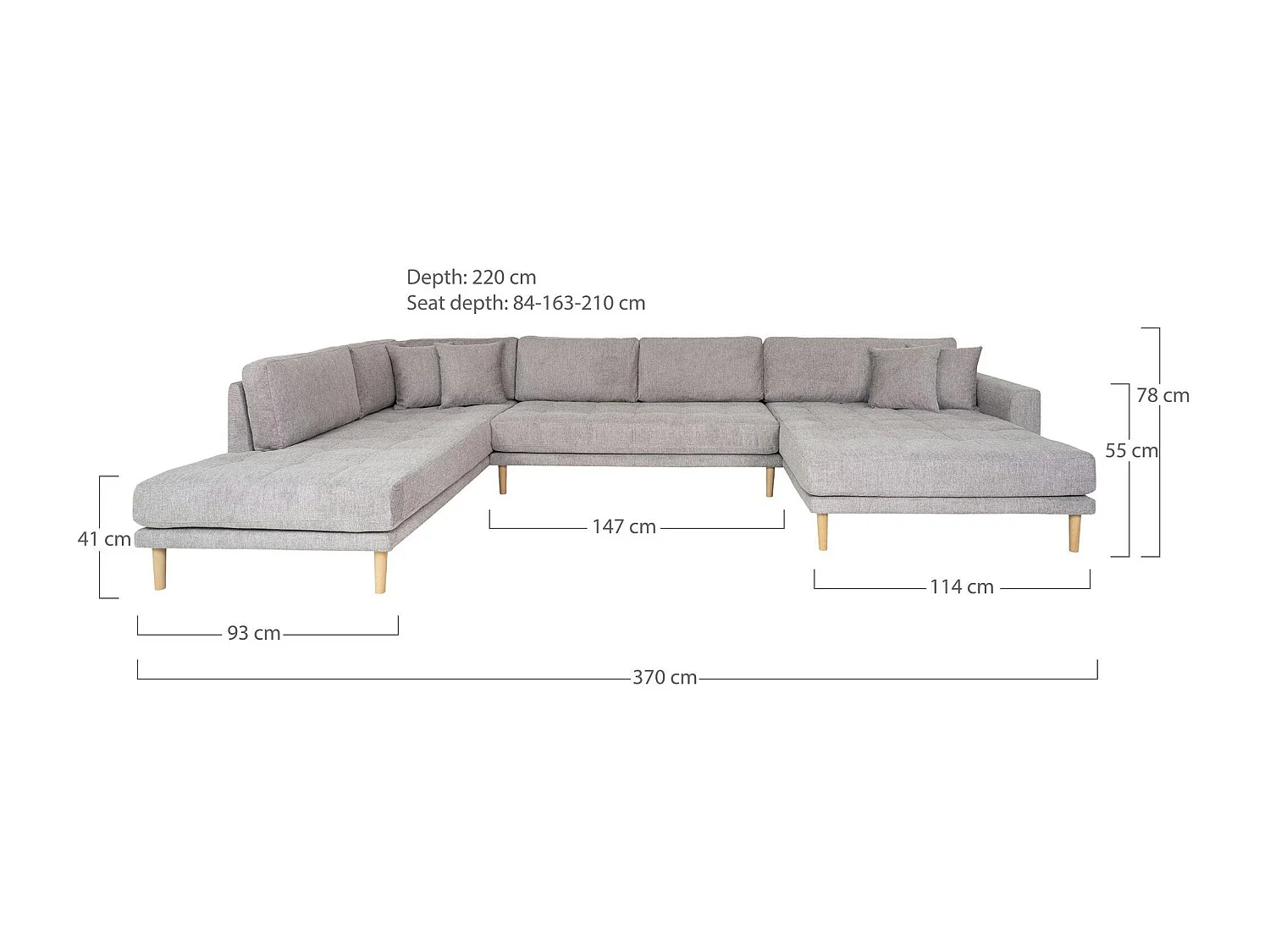 Canapé panoramique gris clair - côté droit, 370 cm AMSTERDAM