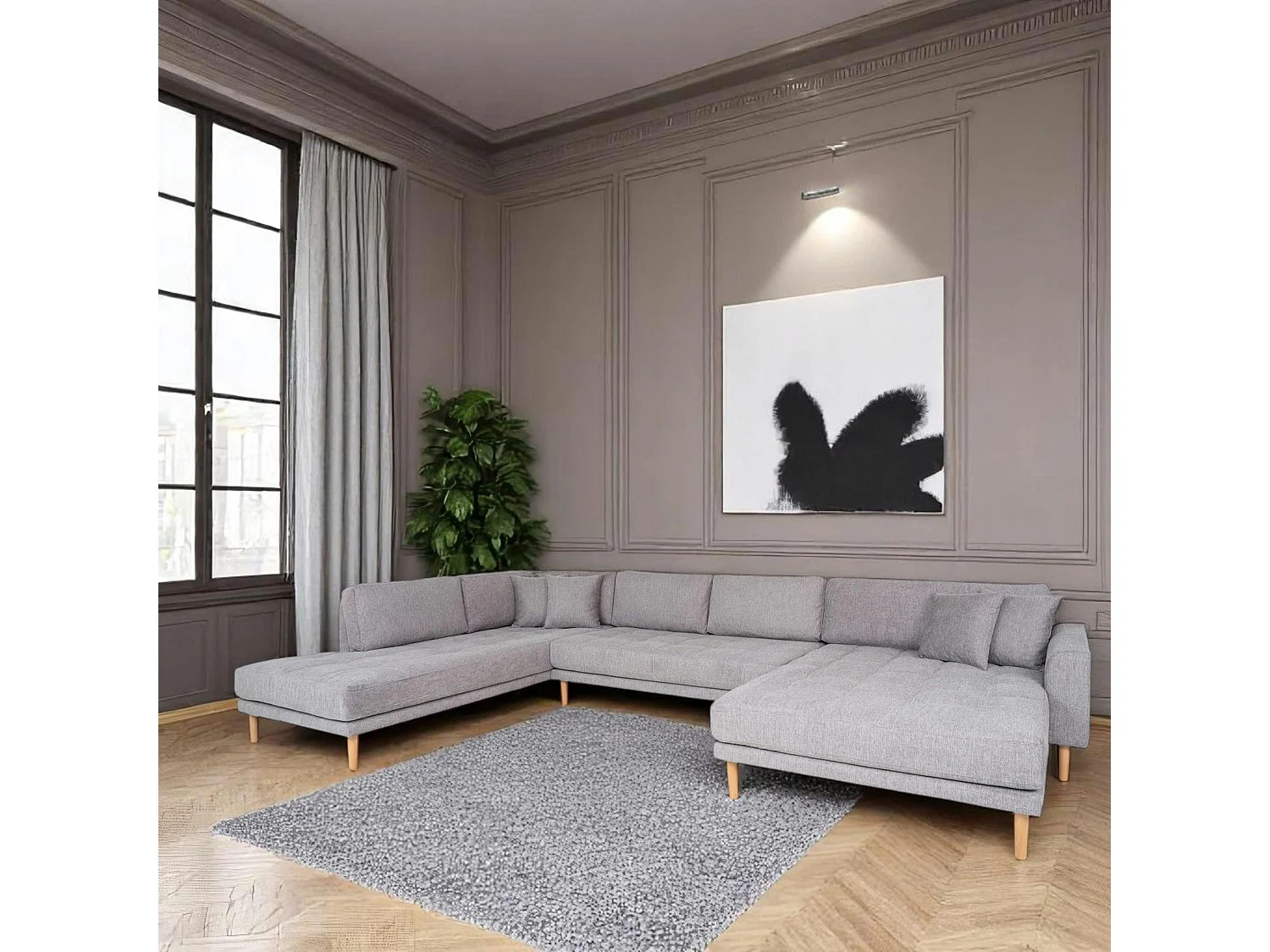 Canapé panoramique gris clair - côté droit, 370 cm AMSTERDAM