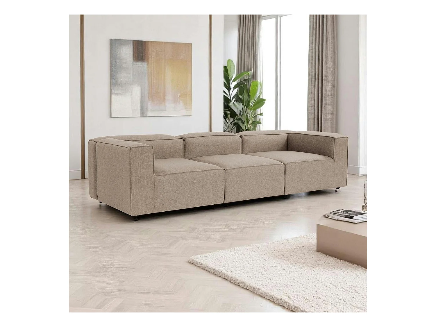 Canapé modulable 3 places en lin - taupe SPELLO