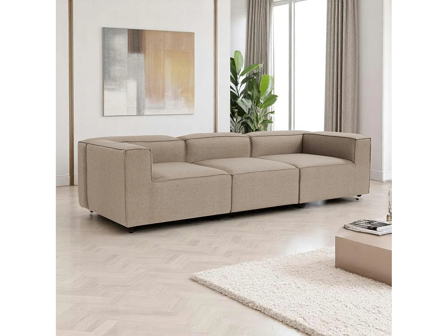 Canapé modulable 3 places en lin - taupe SPELLO