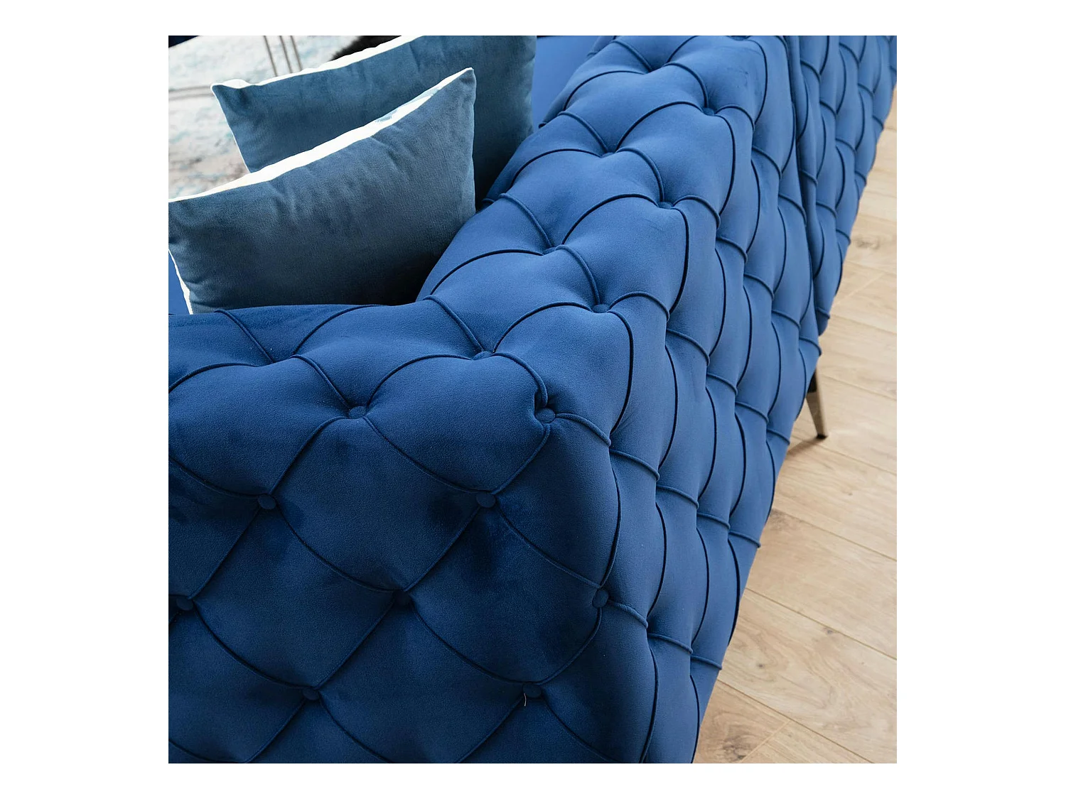 Canapé d'angle bleu nuit en velours capitonné - côté droit DOVER