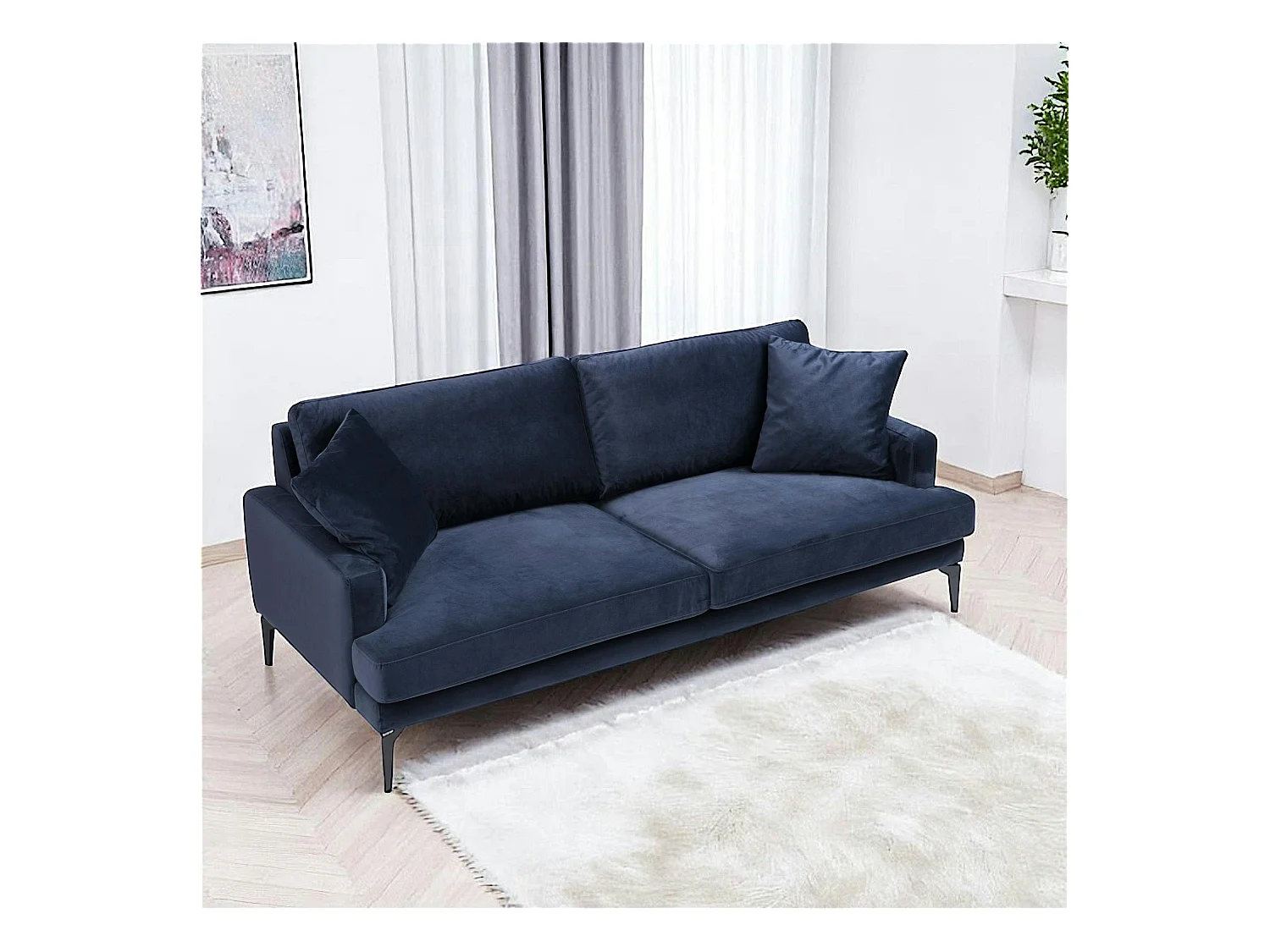 Canapé 3 places bleu nuit en velours SEATTLE