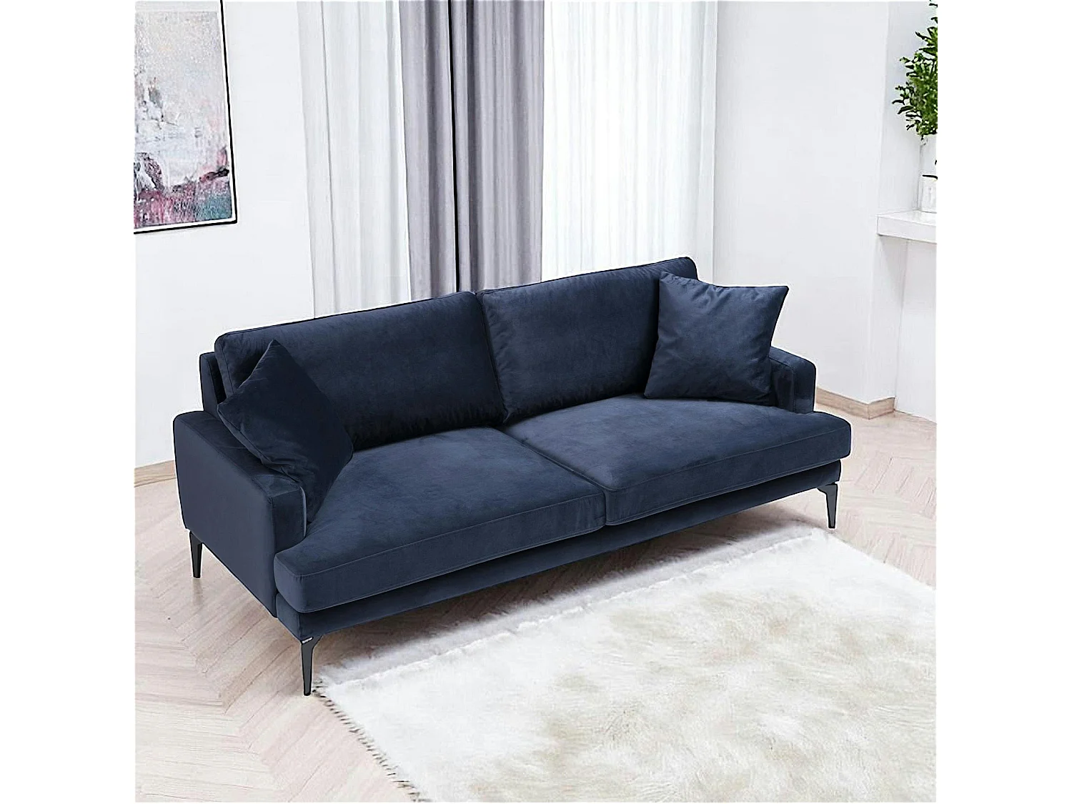 Canapé 3 places bleu nuit en velours SEATTLE