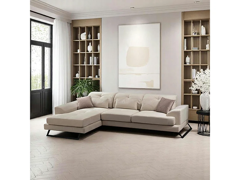 Canapé d'angle écru - dossier inclinable, côté gauche MILO