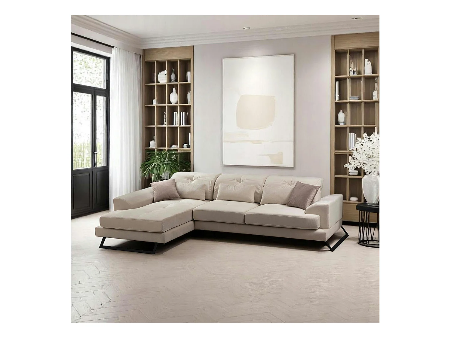 Canapé d'angle écru - dossier inclinable, côté gauche MILO