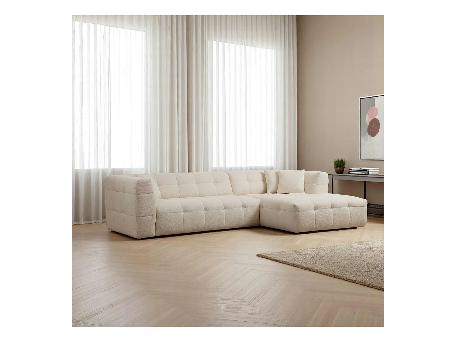 Canapé d'angle beige - capitonné, côté droit RAVELLO