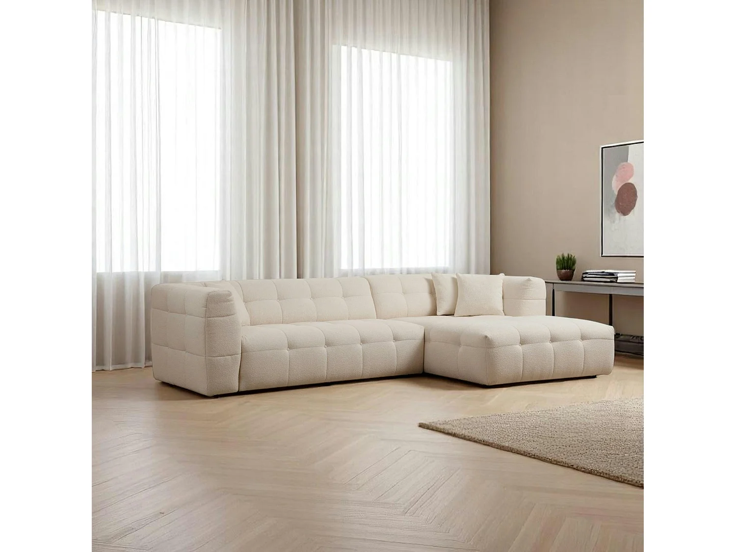 Canapé d'angle beige - capitonné, côté droit RAVELLO