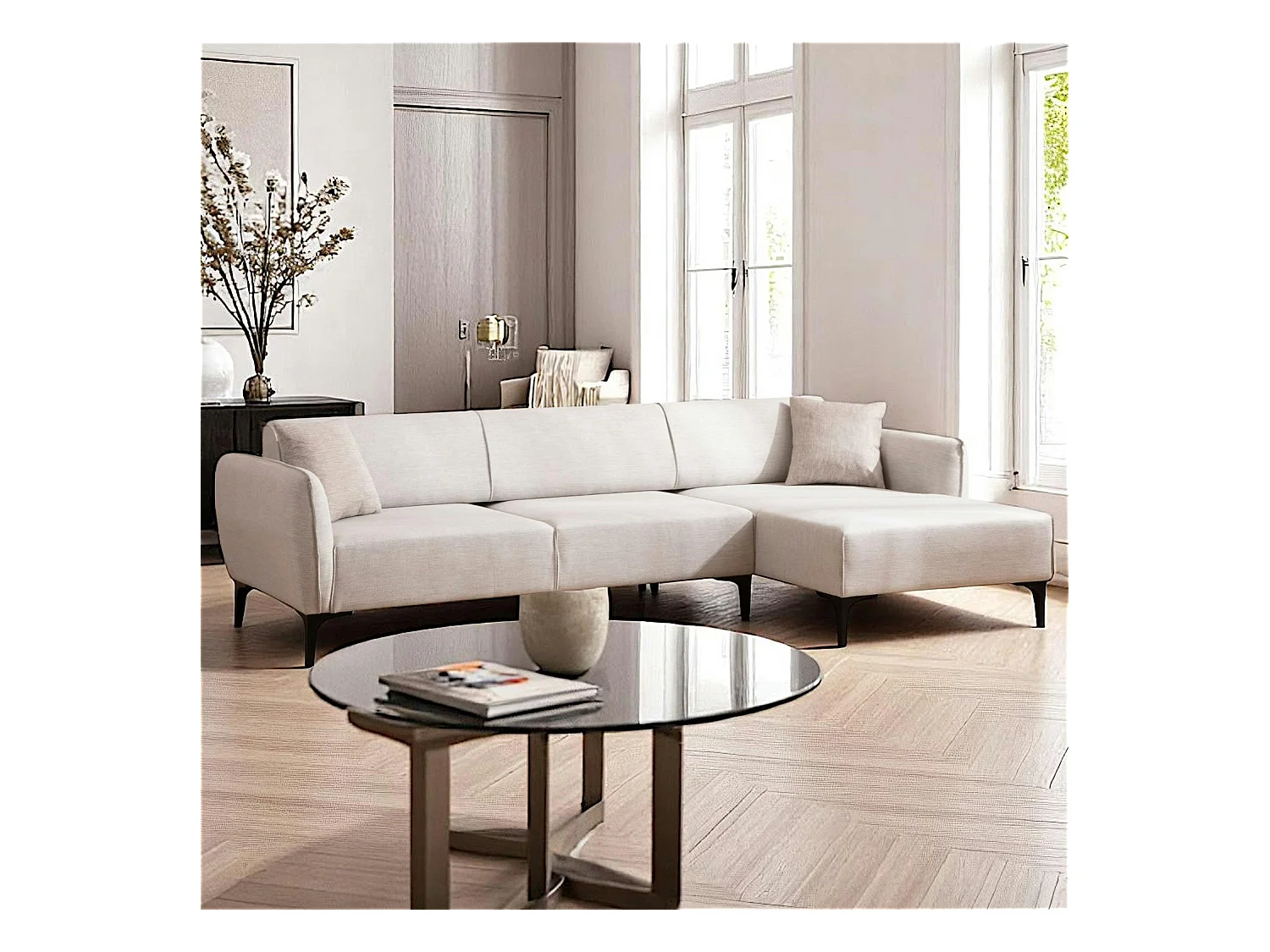 Canapé d'angle sable - couture déco, côté droit VILNIUS