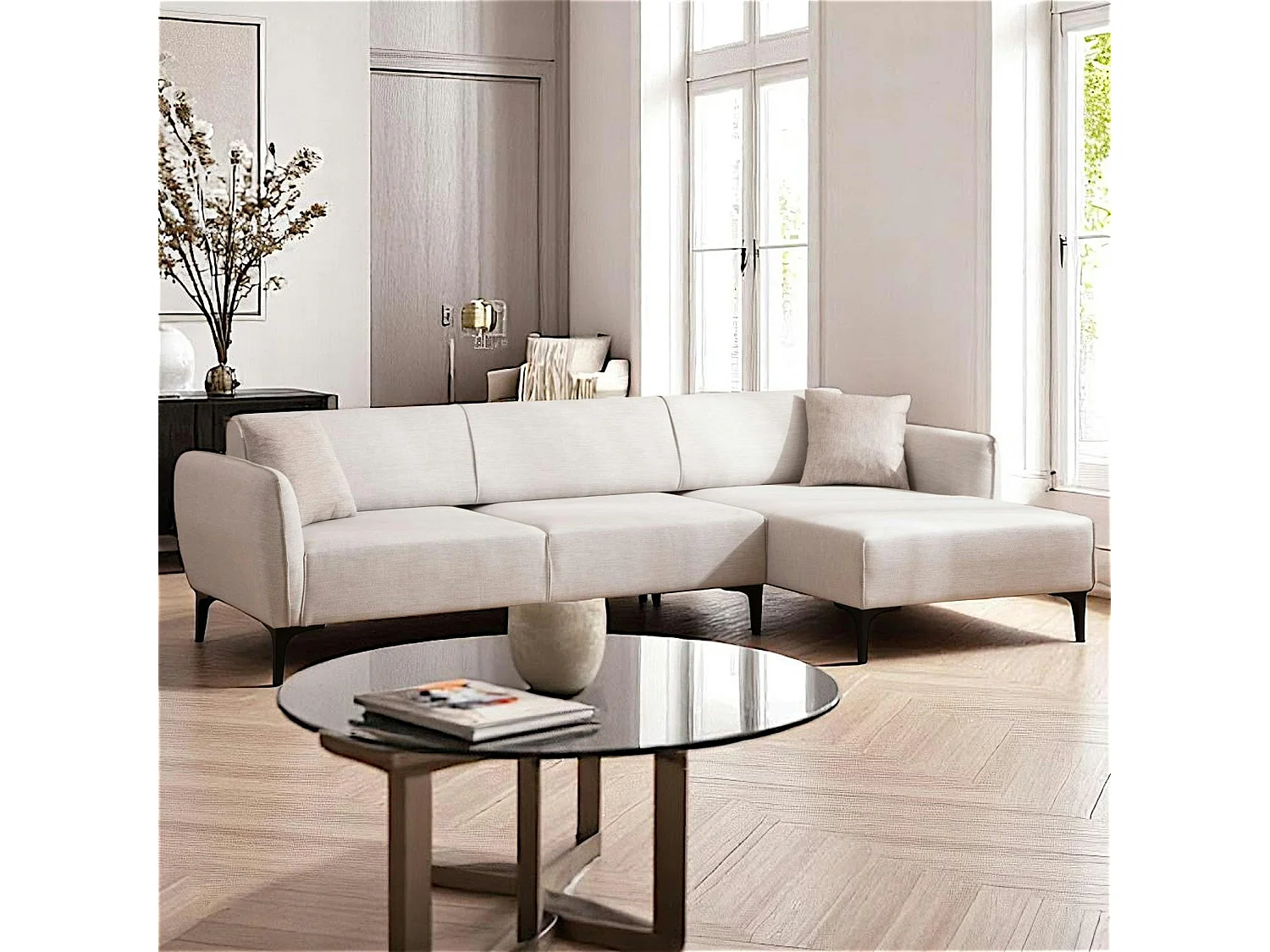 Canapé d'angle sable - couture déco, côté droit VILNIUS