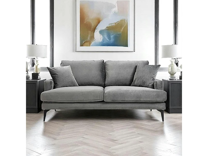 Canapé 2 places gris en velours SEATTLE