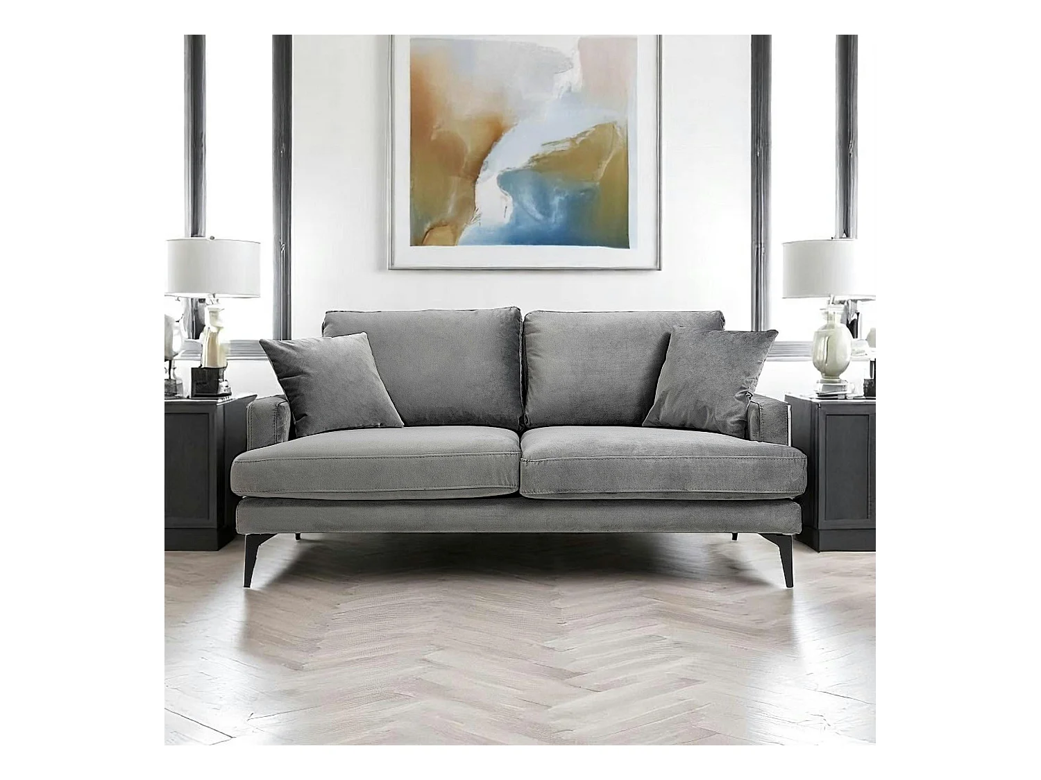 Canapé 2 places gris en velours SEATTLE