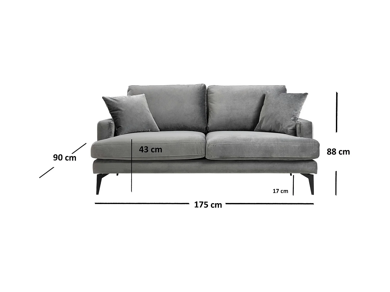Canapé 2 places gris en velours SEATTLE