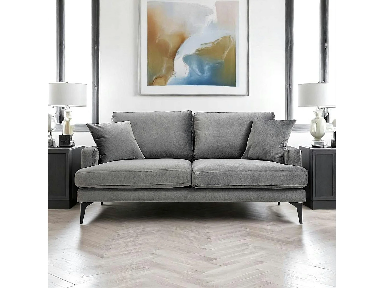 Canapé 2 places gris en velours SEATTLE