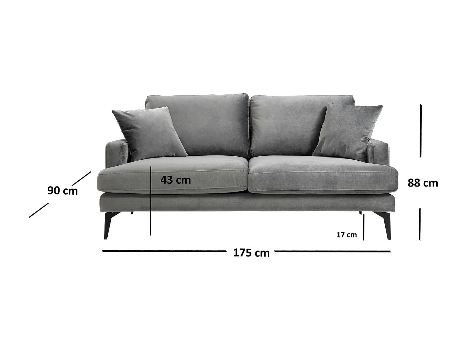 Canapé 2 places gris en velours SEATTLE