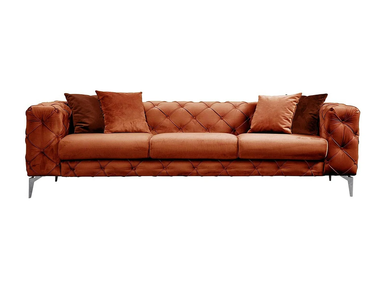 Canapé 3 places rouille en velours capitonné DOVER