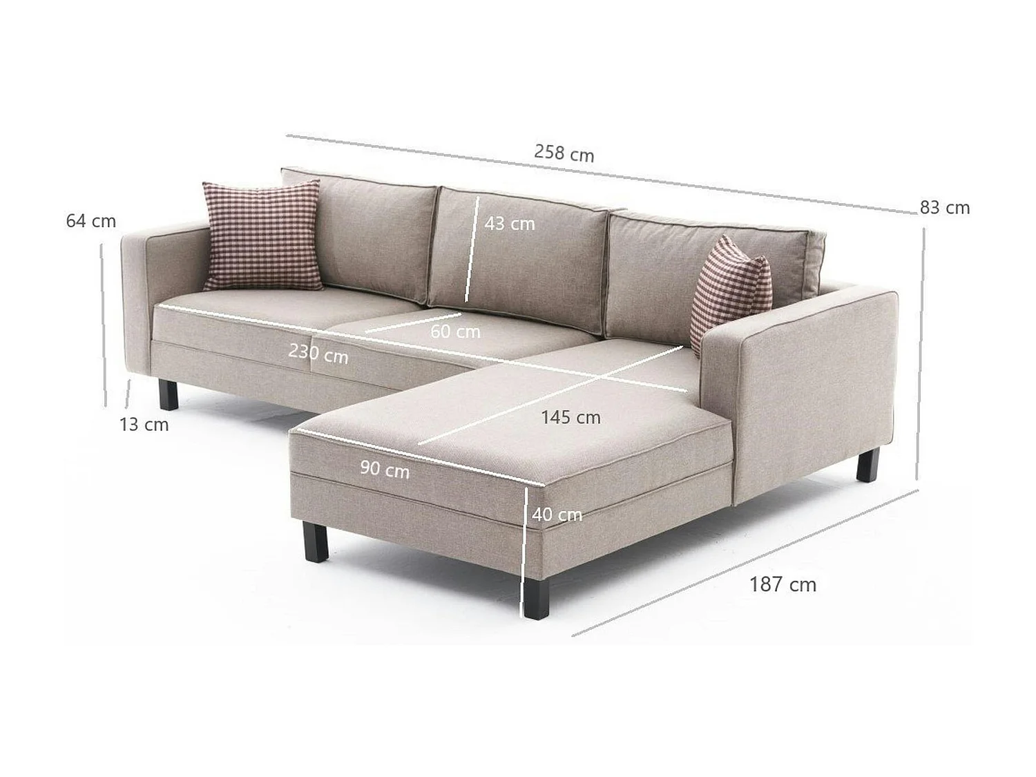 Canapé d'angle beige - côté droit CORTONA