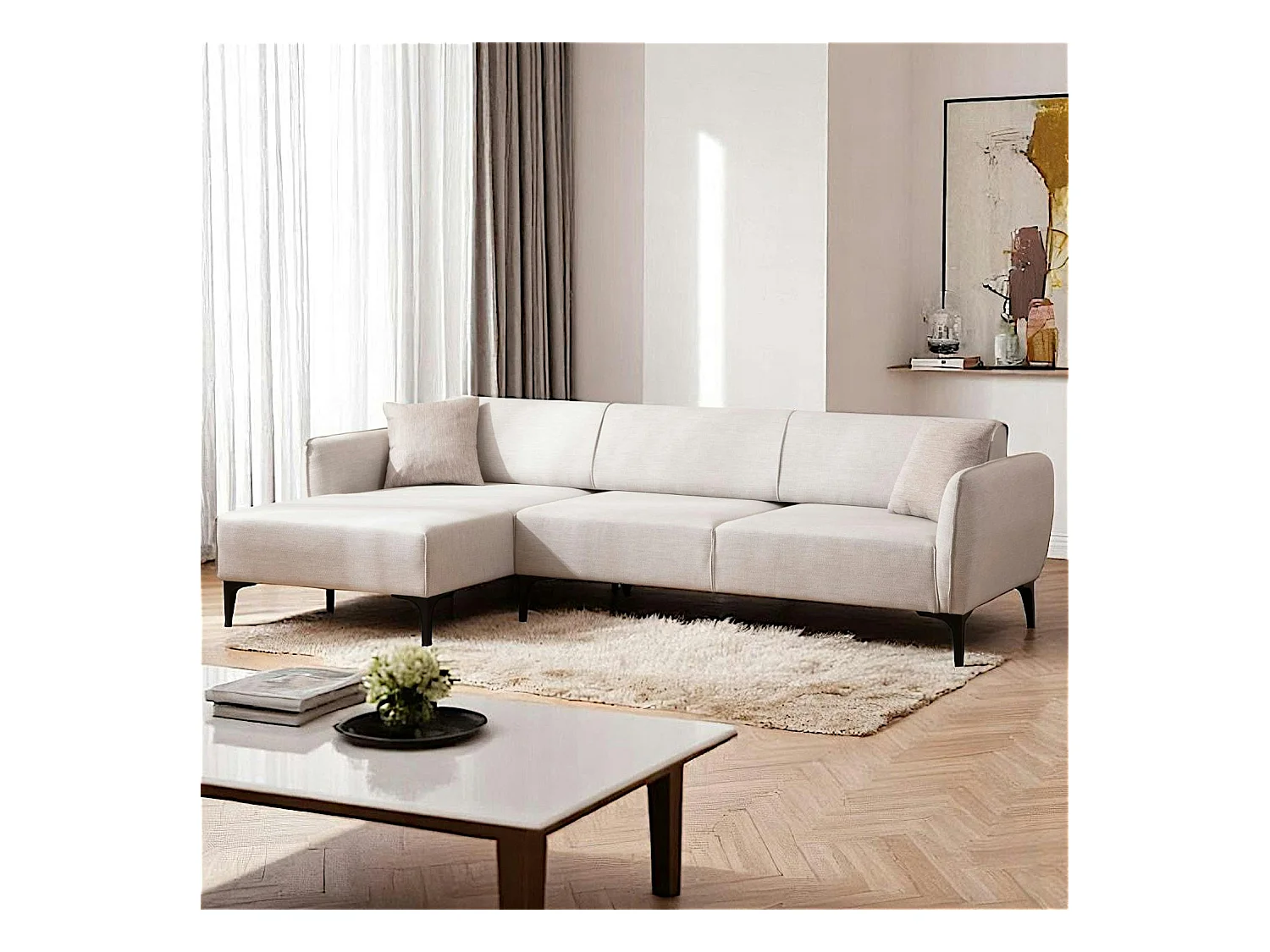 Canapé d'angle sable - couture déco, côté gauche VILNIUS