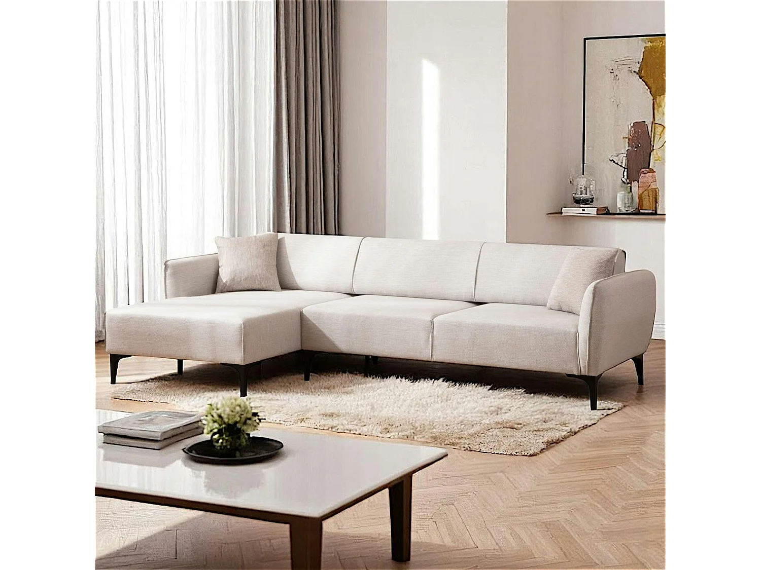 Canapé d'angle sable - couture déco, côté gauche VILNIUS