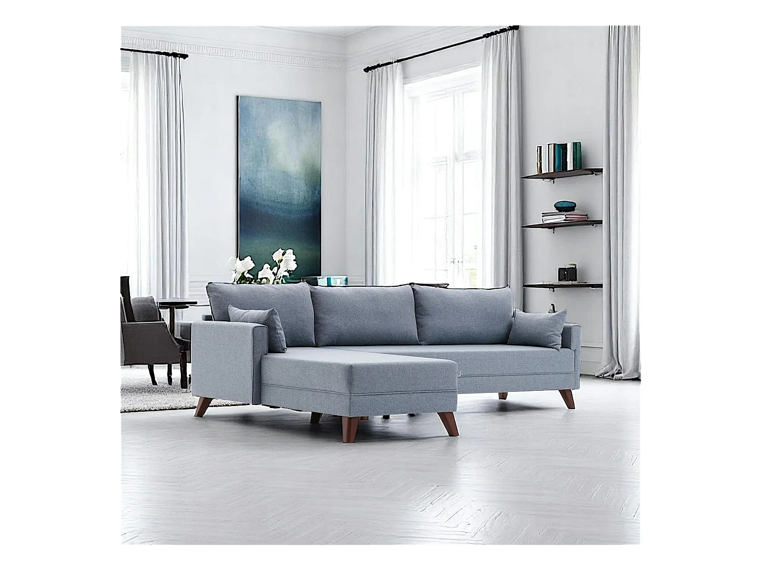 Canapé d'angle bleu gris - 275 cm, côté gauche SPLIT