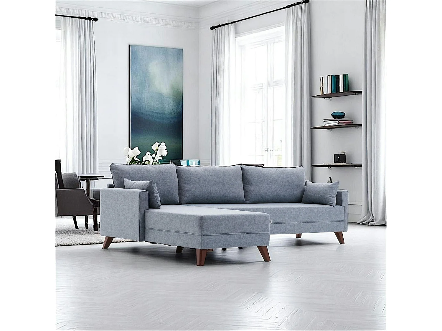 Canapé d'angle bleu gris - 275 cm, côté gauche SPLIT