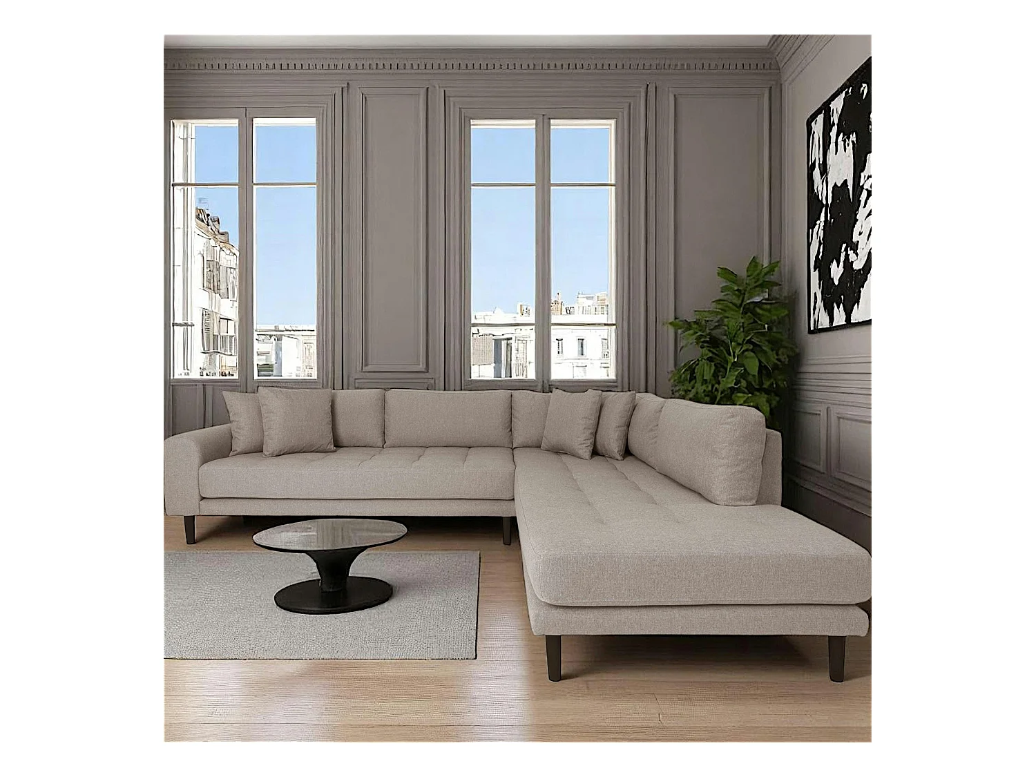 Canapé d'angle gris minéral - côté droit, 257 cm AMSTERDAM