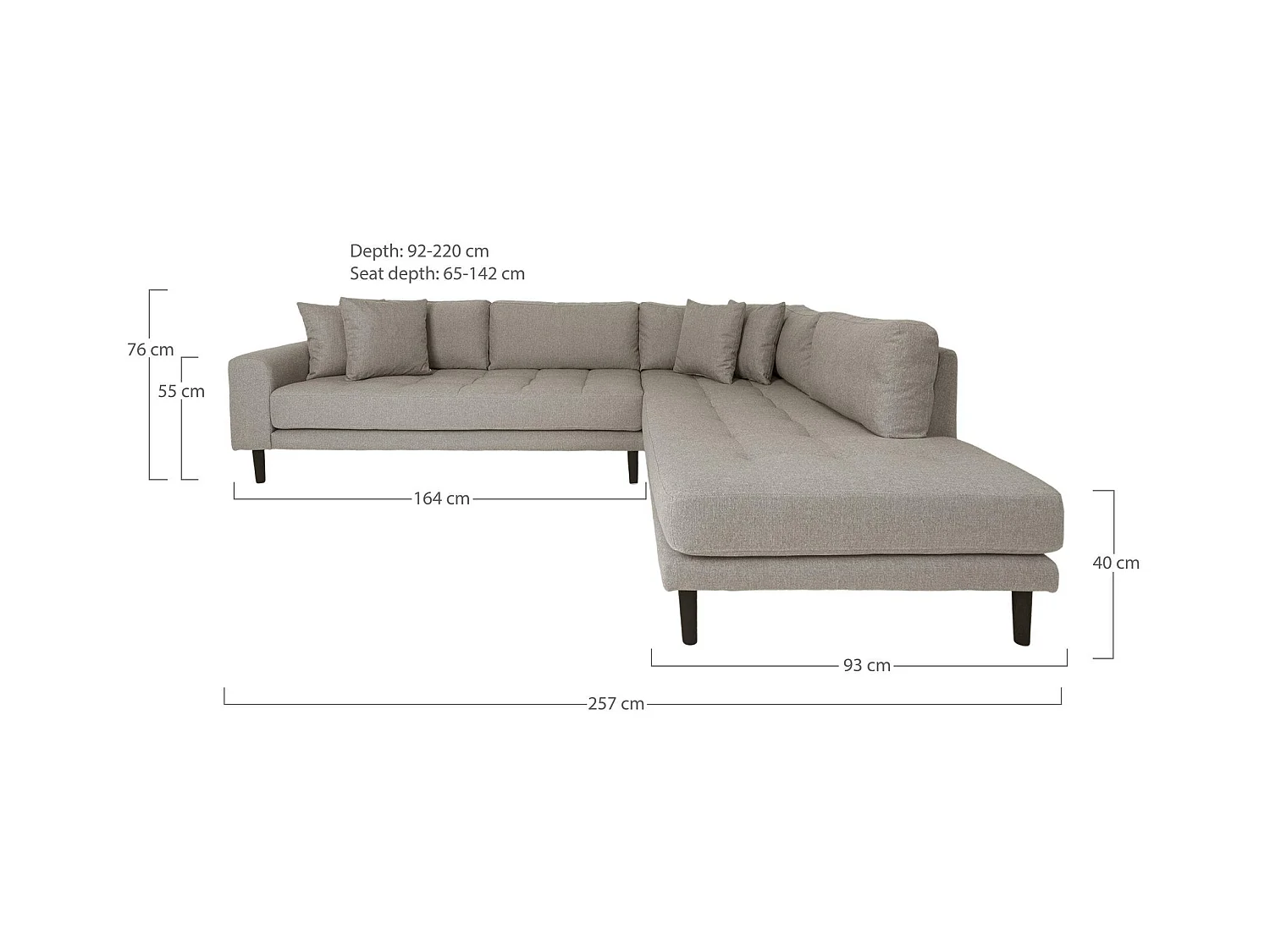 Canapé d'angle gris minéral - côté droit, 257 cm AMSTERDAM
