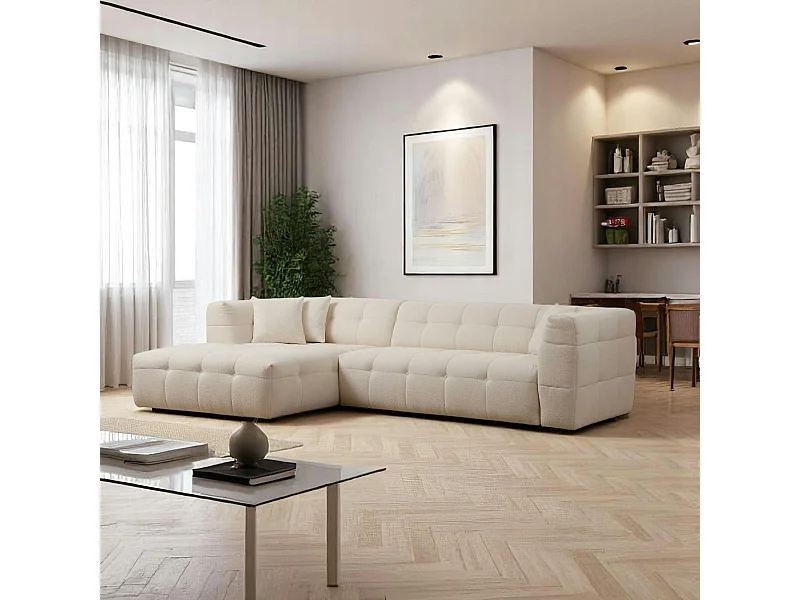 Canapé d'angle beige - capitonné, côté gauche RAVELLO