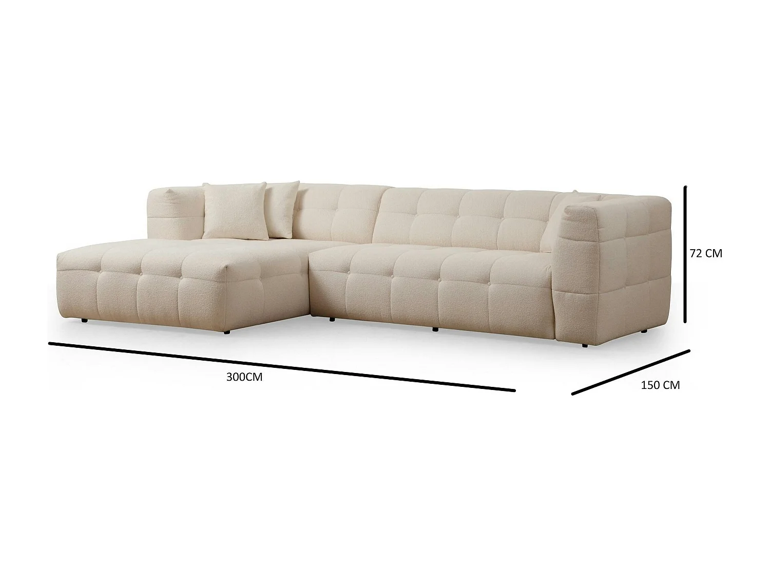 Canapé d'angle beige - capitonné, côté gauche RAVELLO