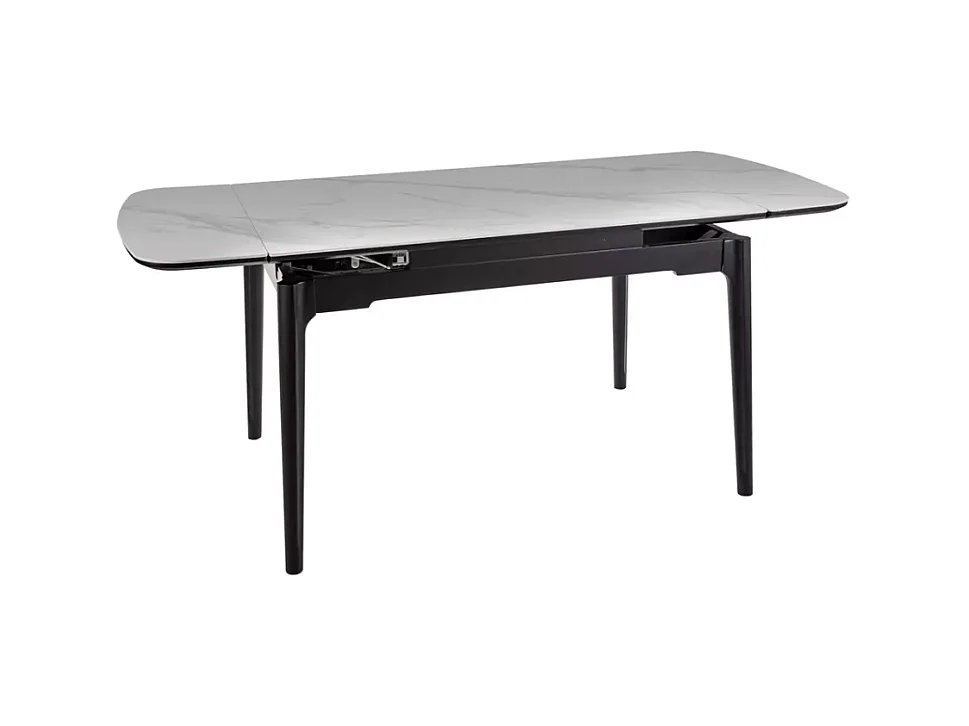 Table extensible de salle à manger blanc brillant 120 + 60cm céramique structure bois STAN