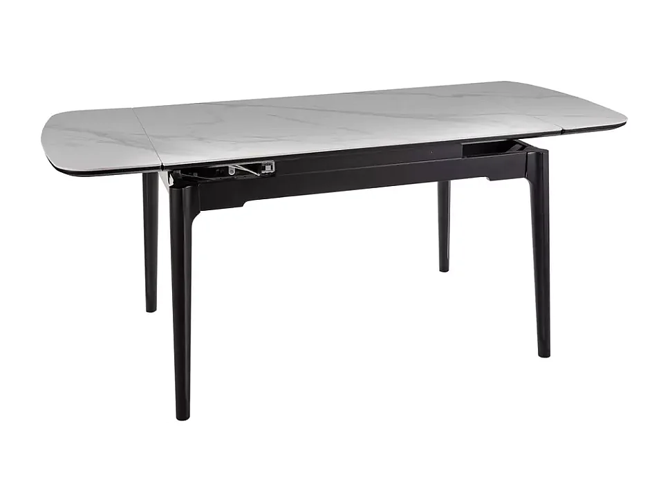 Table extensible de salle à manger blanc brillant 120 + 60cm céramique structure bois STAN