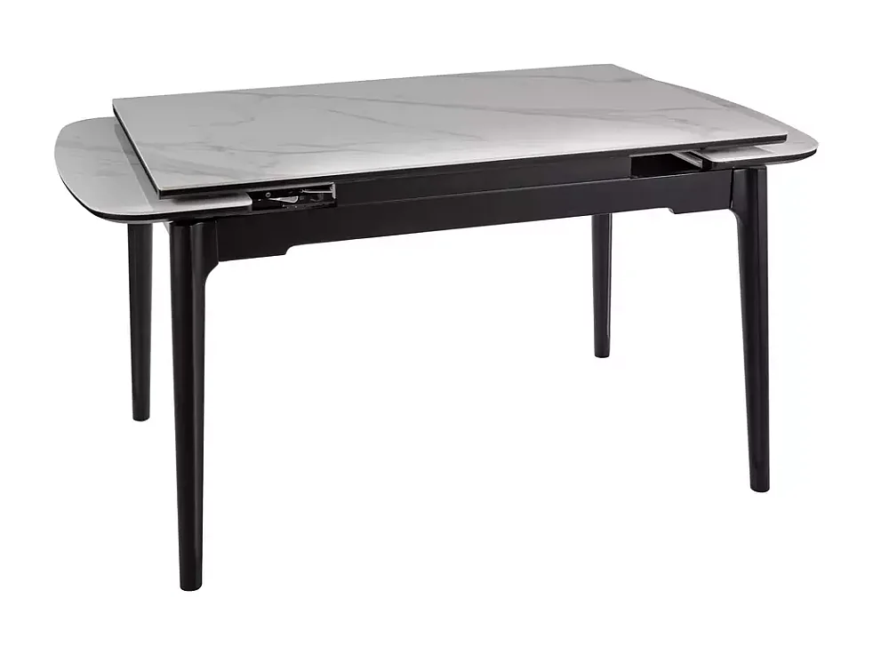 Table extensible de salle à manger blanc brillant 120 + 60cm céramique structure bois STAN