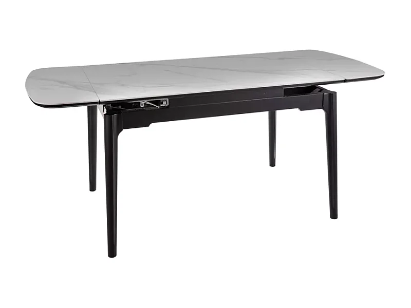 Table extensible de salle à manger blanc brillant 120 + 60cm céramique structure bois STAN