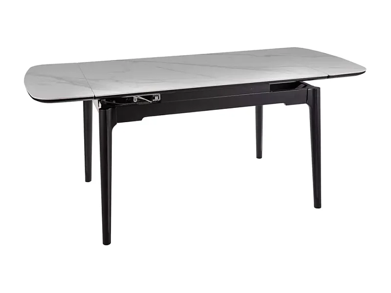 Table extensible de salle à manger blanc brillant 120 + 60cm céramique structure bois STAN