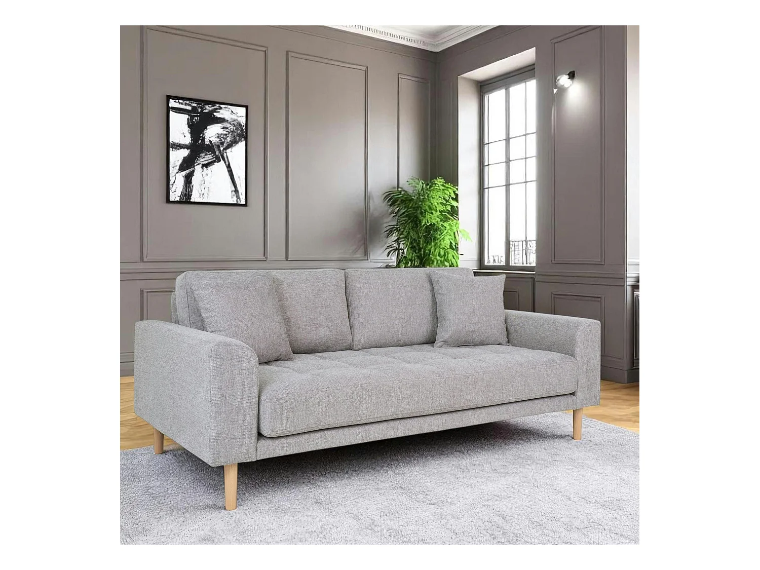 Canapé 2 places 1/2 gris clair 180 cm AMSTERDAM