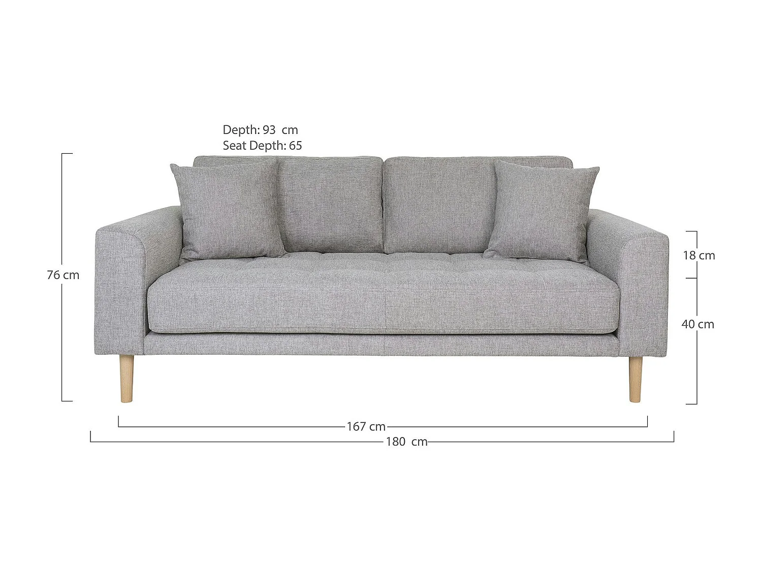 Canapé 2 places 1/2 gris clair 180 cm AMSTERDAM