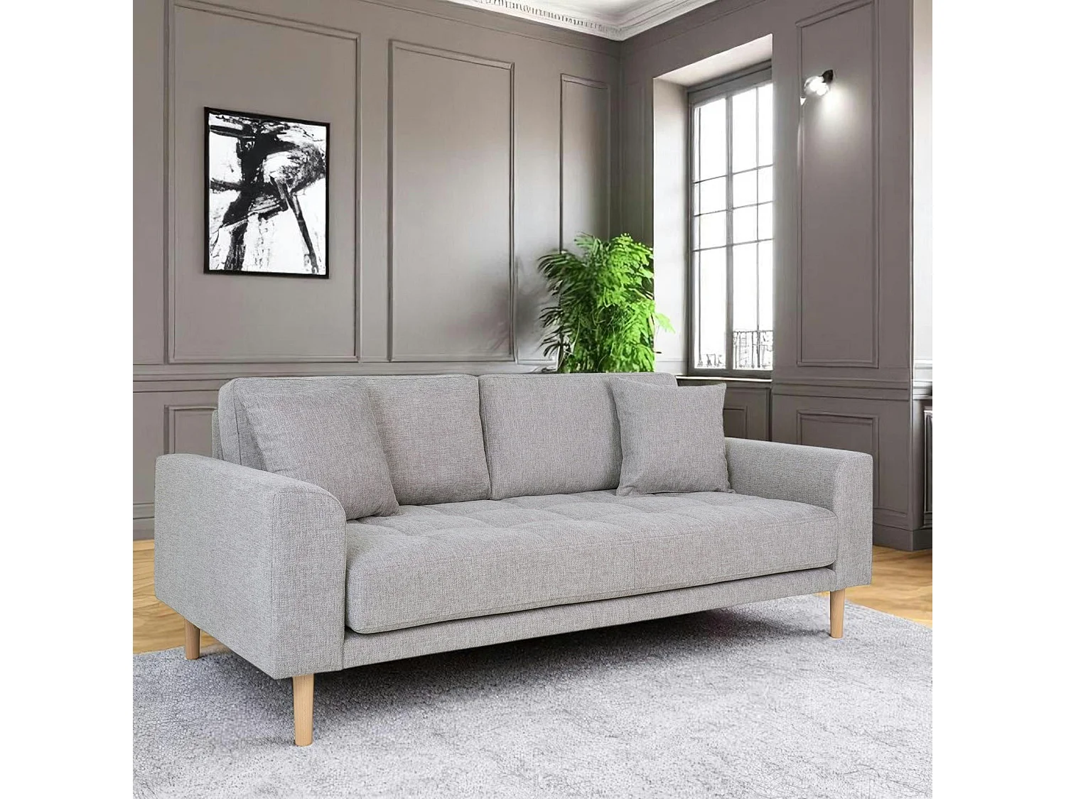 Canapé 2 places 1/2 gris clair 180 cm AMSTERDAM