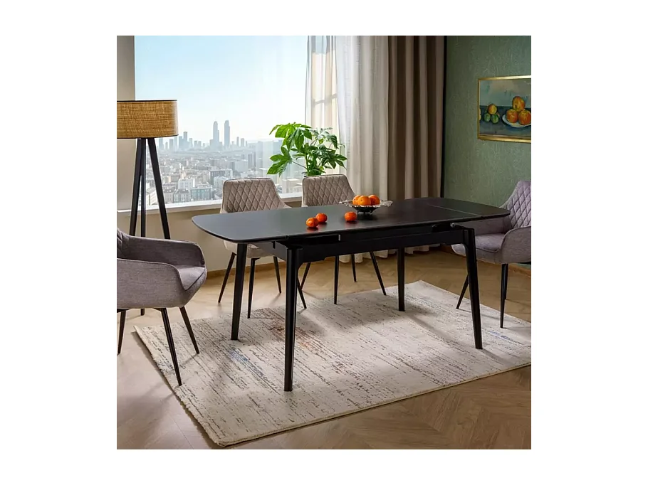 Table extensible de salle à manger noir mat 120 + 60cm céramique structure bois STAN