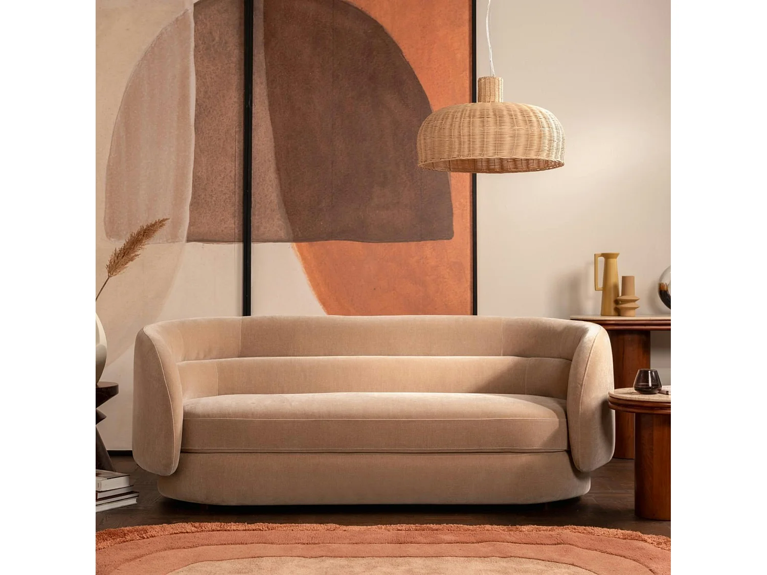 Canapé en velours marron clair DERBY