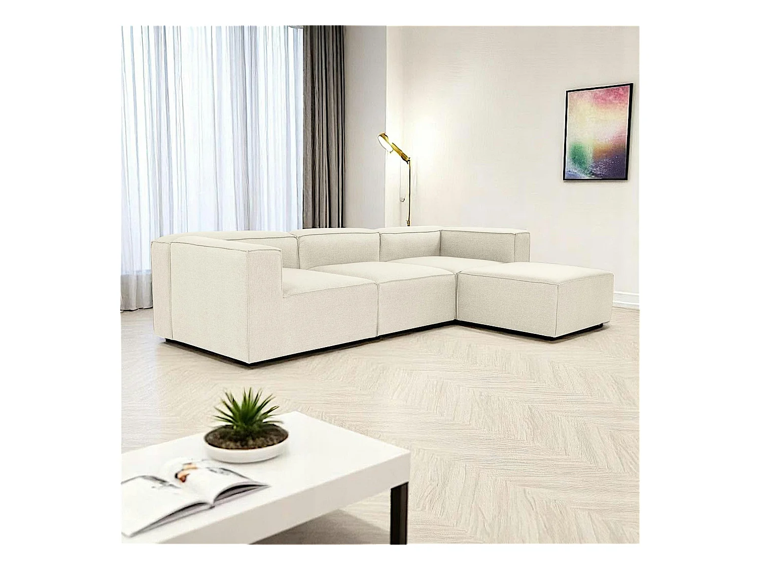 Canapé d'angle modulable écru - côté droit SPELLO