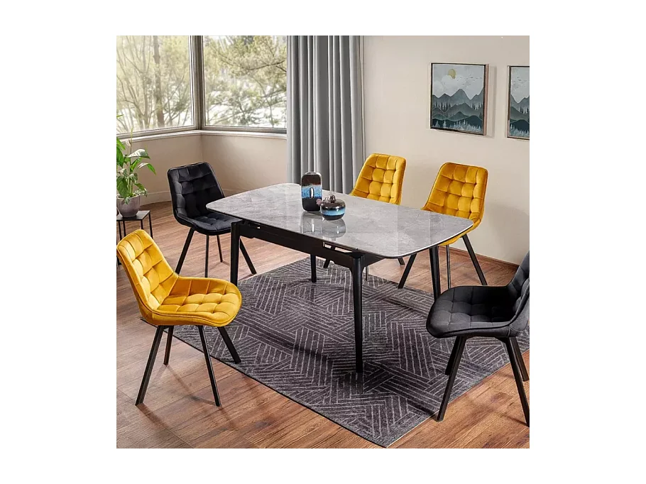 Table extensible de salle à manger gris brillant 120 + 60cm céramique structure bois STAN