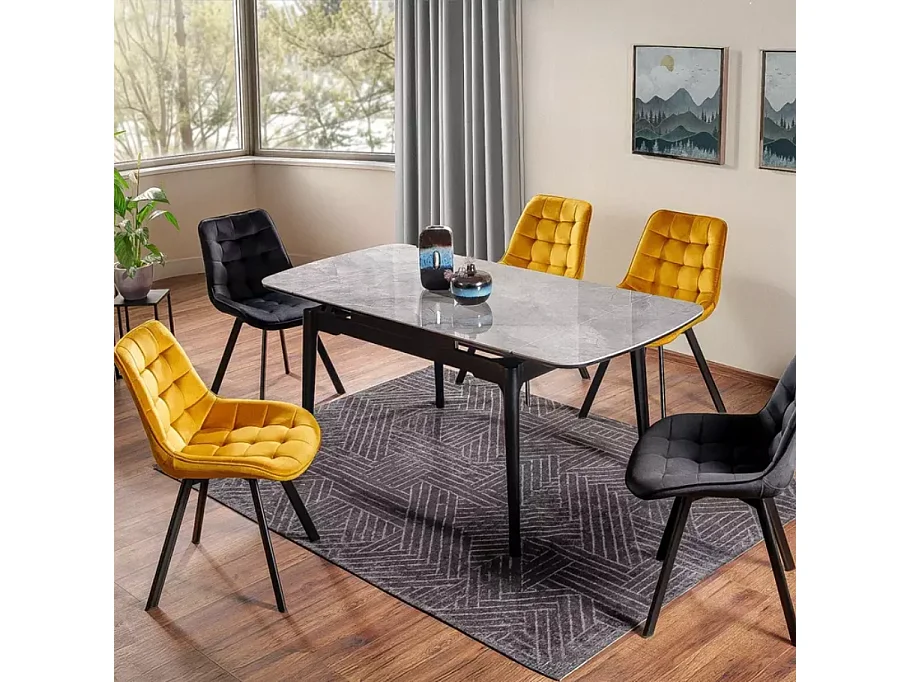 Table extensible de salle à manger gris brillant 120 + 60cm céramique structure bois STAN