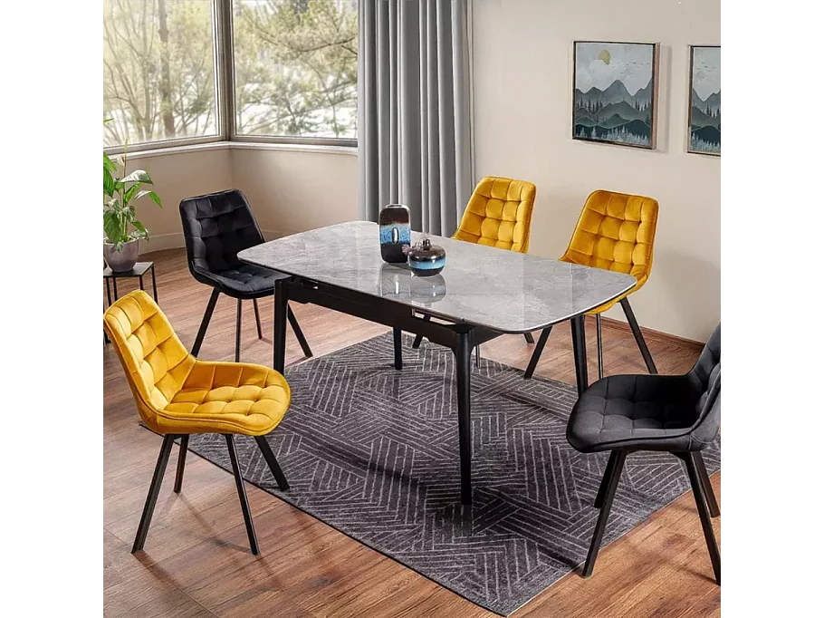 Table extensible de salle à manger gris brillant 120 + 60cm céramique structure bois STAN